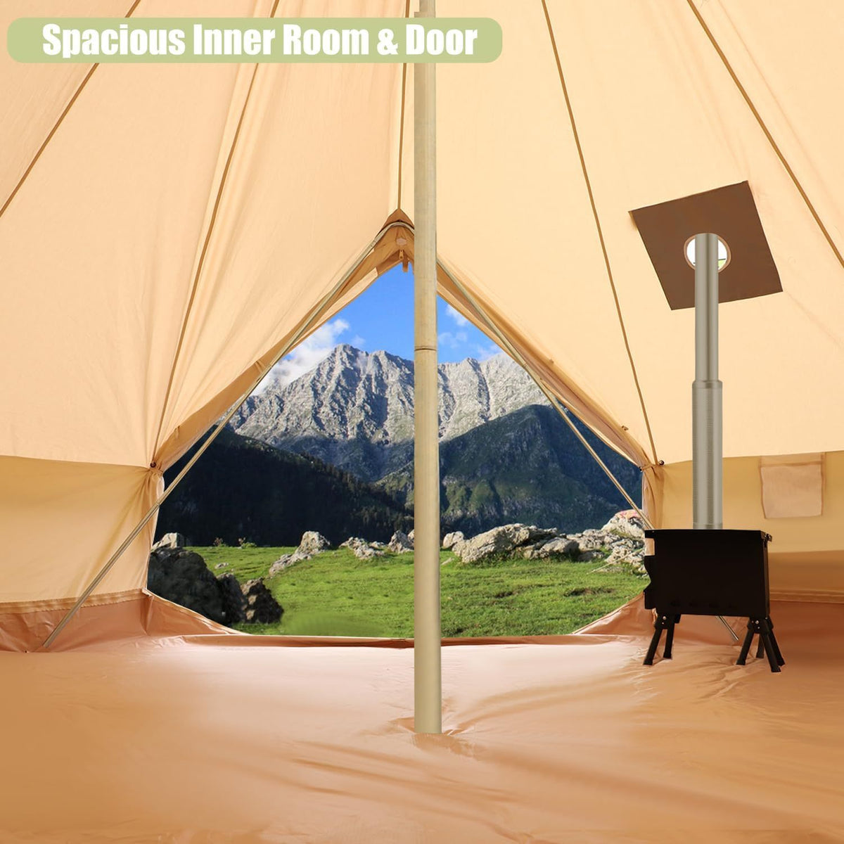 Luxury Cotton Bell Tent, Yurt Canvas Tent with Stove Jack, 4\u002F6\u002F8 Person Family 4 Season Camping