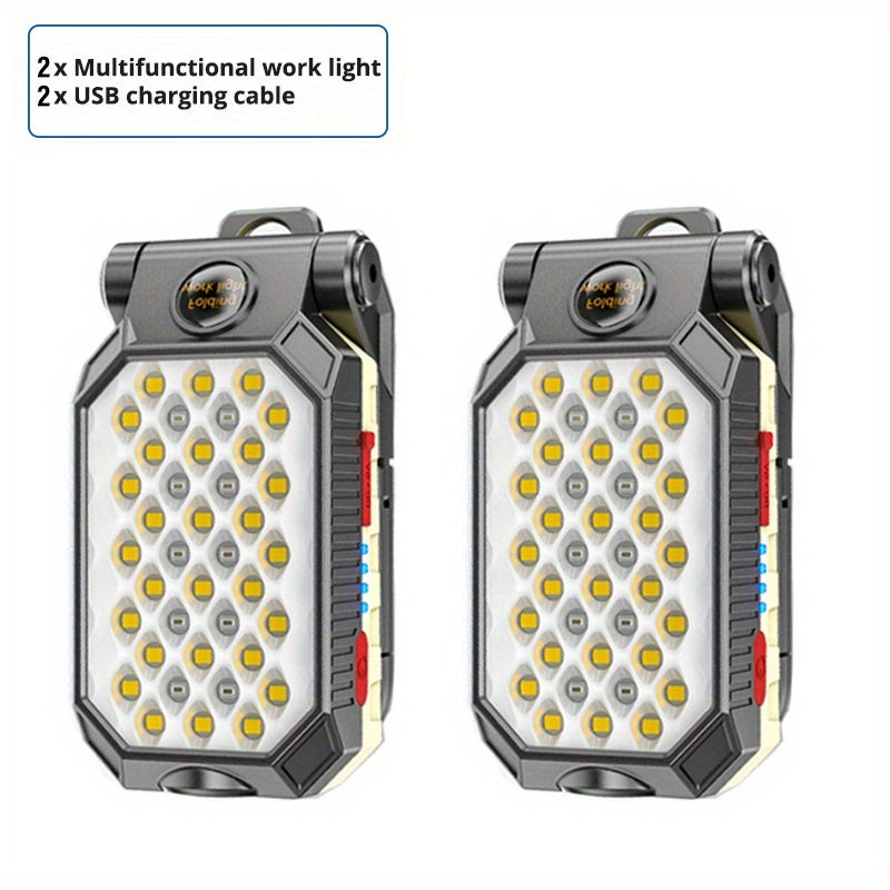 Portable Flashlight 2pcs Portable Handheld Flashlight | LED Work Light with Magnet Hook