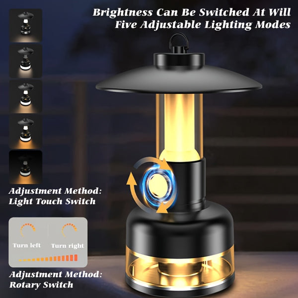 6000mAh Portable Camping Lantern with USB Rechargeable Battery, 5-Mode Adjustable Brightness