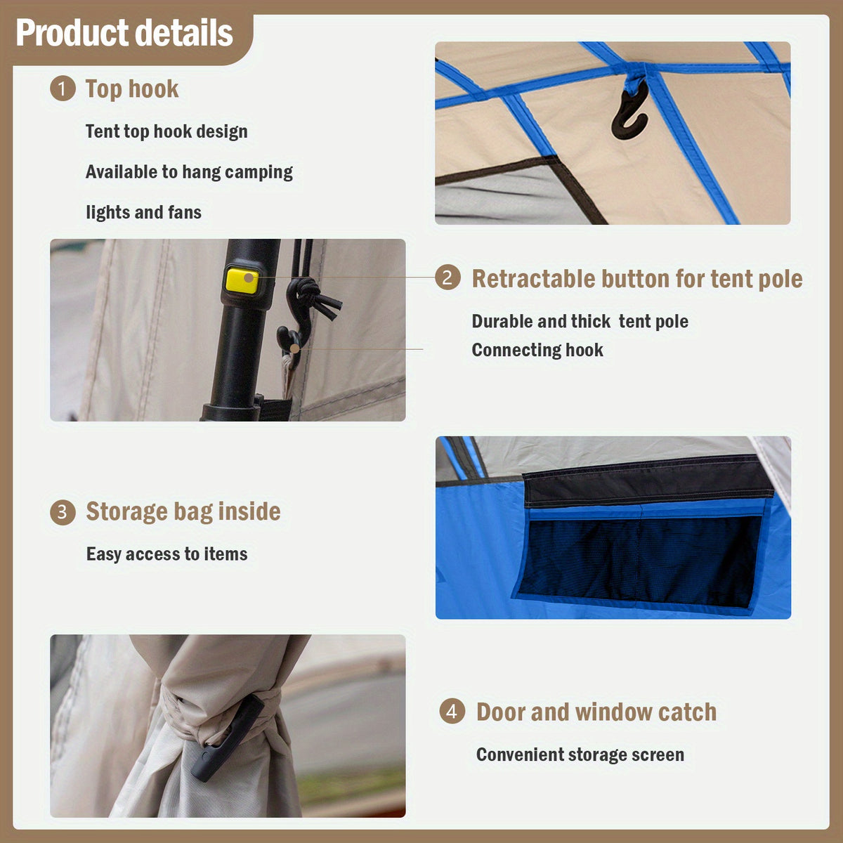 MOON LENCE Camping Tent Pop Up Tent 4-5 Person, Double Layers Waterproof Backpacking Tents with Porch