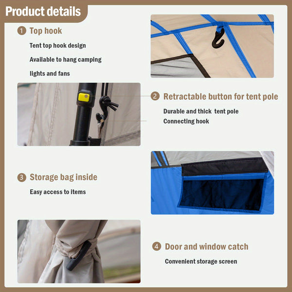 MOON LENCE Camping Tent Pop Up Tent 4-5 Person, Double Layers Waterproof Backpacking Tents with Porch