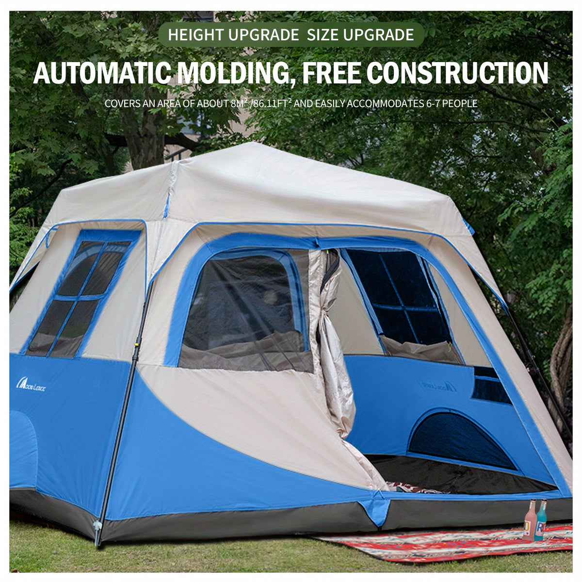 MOON LENCE Camping Tent Pop Up Tent 4-5 Person, Double Layers Waterproof Backpacking Tents with Porch