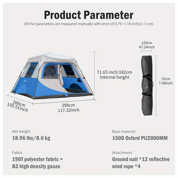 MOON LENCE Camping Tent Pop Up Tent 4-5 Person, Double Layers Waterproof Backpacking Tents with Porch