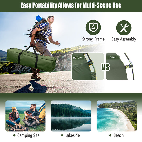 GYMAX 1-Person Camping Tent Cot, 5-in-1 Folding Camping Bed with Air Mattress, Pillow