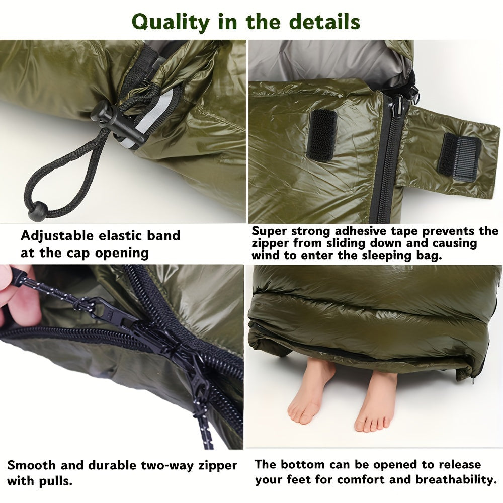 90% White Duck Down Sleeping Bag - All-Season & Outdoor Envelope-Style Bedroll with Easy Zipper Access