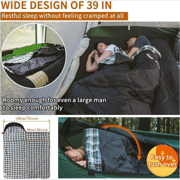 GEERTOP Flannel Sleeping Bag for Adults XXL, Large Wide Camping Sleeping Bag 4 Seaso