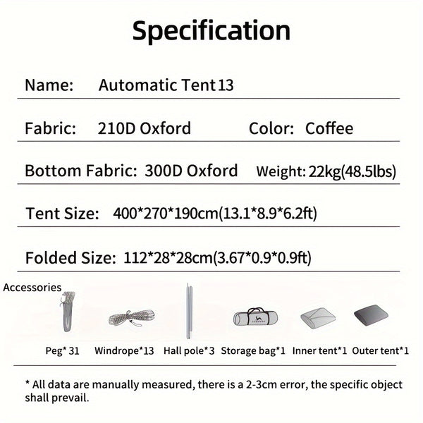 TOMOUNT Village 13 Instant Camping Tents Featuring Two Rooms And a Spacious Roof for Outdoor Activities