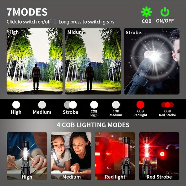 1pc\u002F2pcs Ultra-Bright Rechargeable Flashlight Gift Set, COB Flashlight