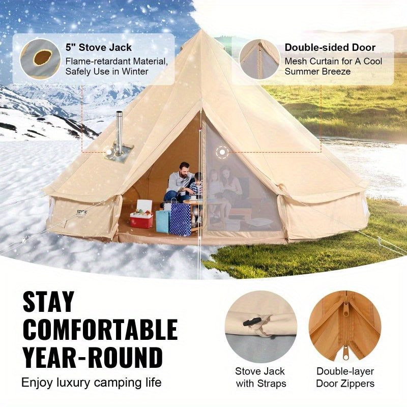 VEVOR 1012 Person Canvas Ging Bell Tent, Breathable Waterproof Yurt Tent with Stove Jack