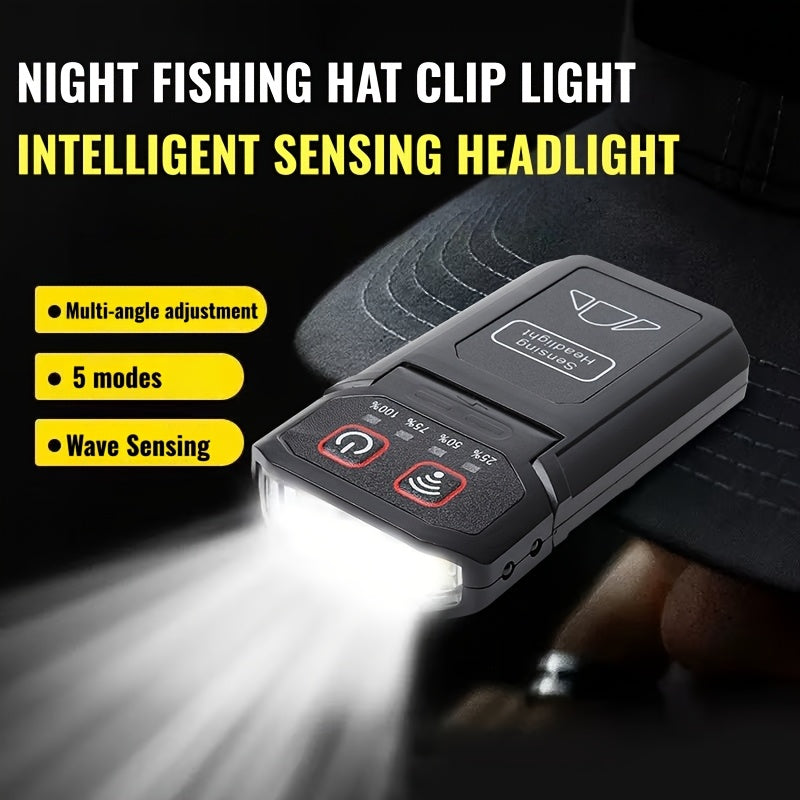 Outdoor night fishing hat clip light Type-C charging wave sensing 5-mode multi angle adjustable lighting small flashlight