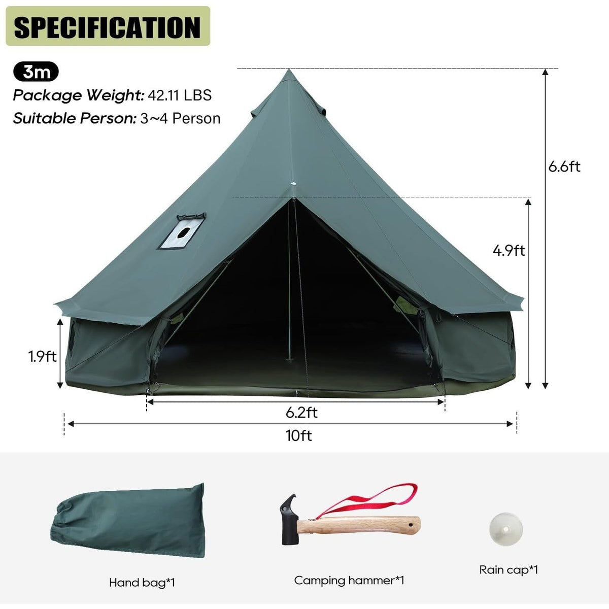 Luxury Cotton Bell Tent, Yurt Canvas Tent with Stove Jack, 4\u002F6\u002F8 Person Family 4 Season Camping