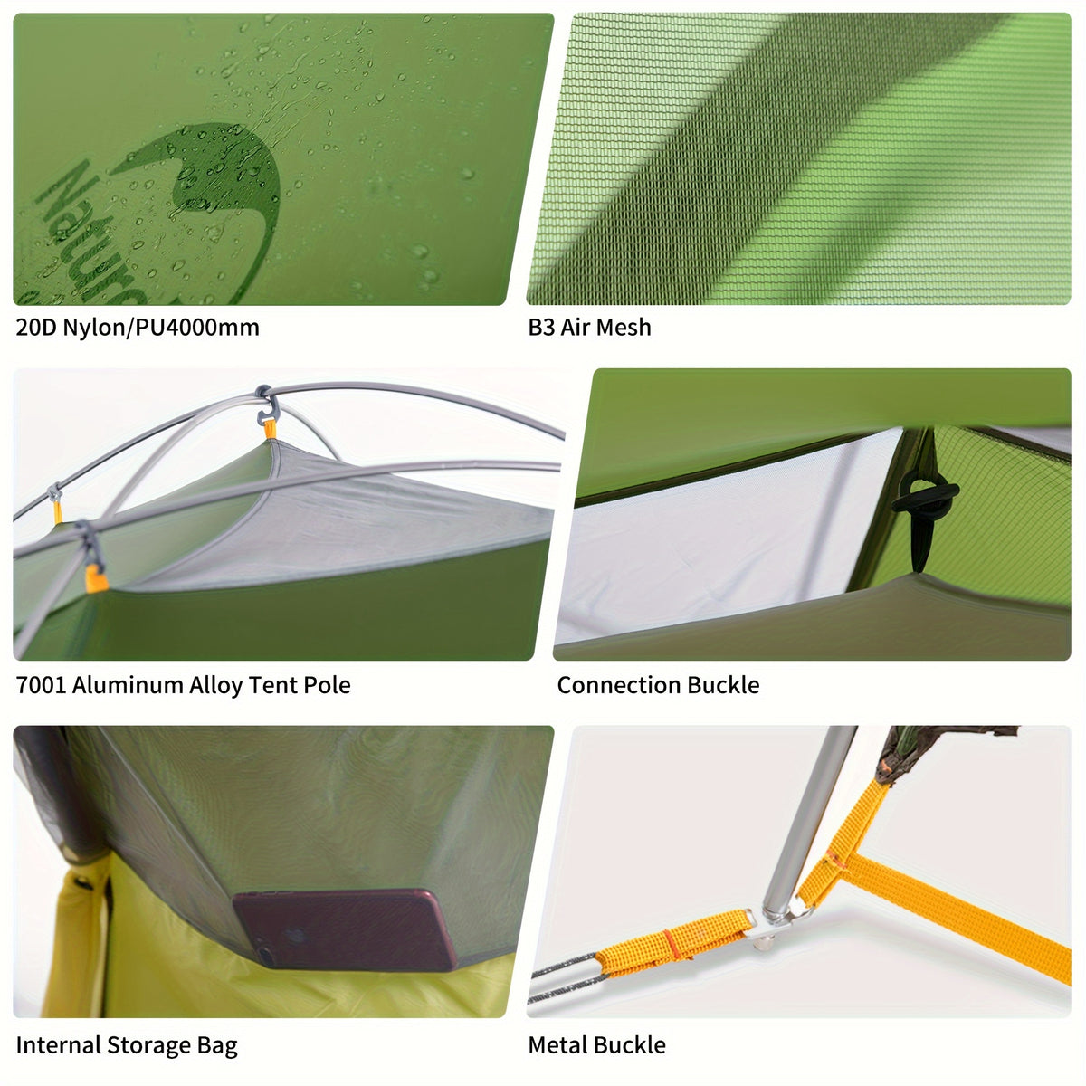 Naturehike Cloud Peak Hexagonal Four Seasons Tent, 20D Lightweight Silicone Waterproof Fabric