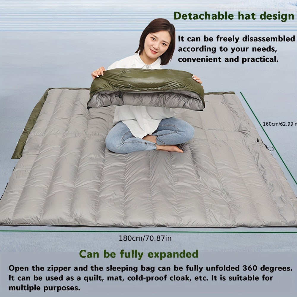 90% White Duck Down Sleeping Bag - All-Season & Outdoor Envelope-Style Bedroll with Easy Zipper Access