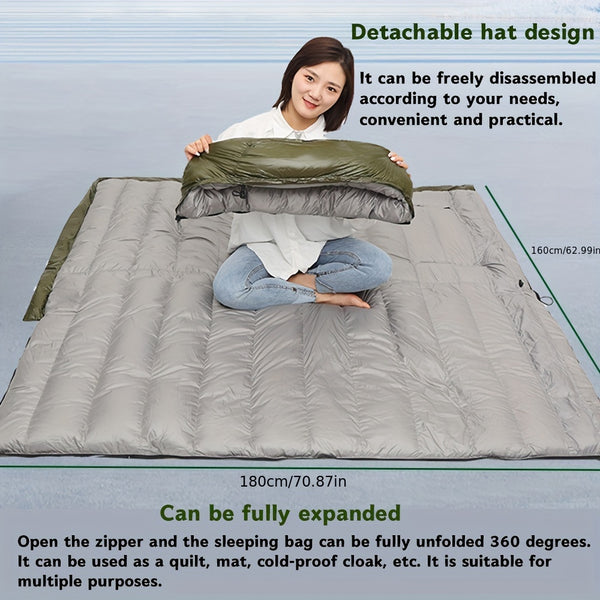 90% White Duck Down Sleeping Bag - All-Season & Outdoor Envelope-Style Bedroll with Easy Zipper Access