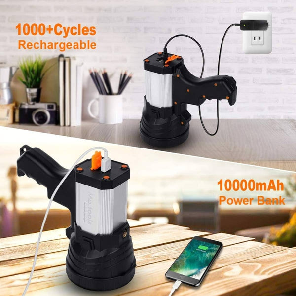 Rechargeable 6000 Lumens LED Spotlight | Handheld, Foldable Tripod, Storage Bag