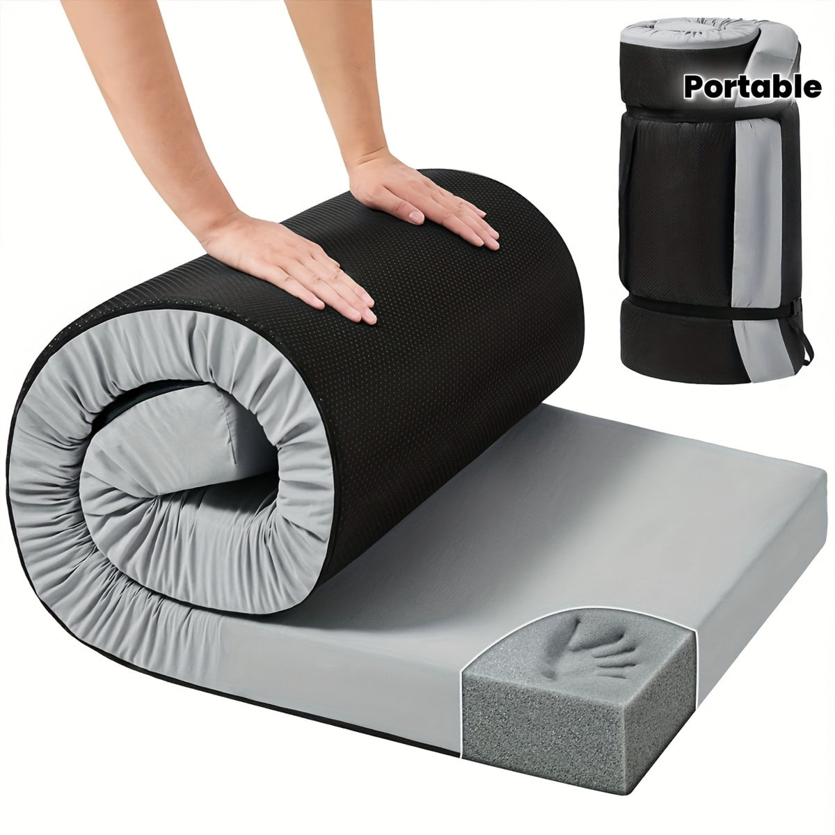 Memory Foam Camping Mattress Sleeping Pad Glamping Portable Floor Mat Roll Up Futon Mattress