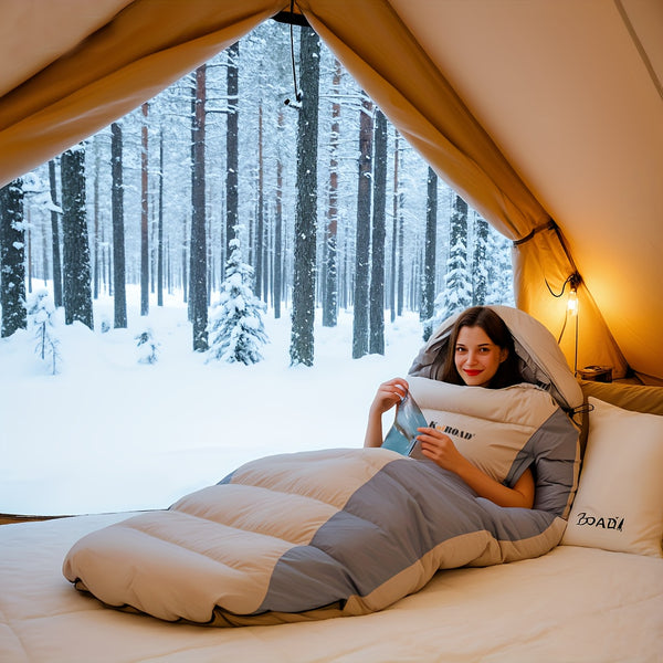 1-Person Heavy-Duty Winter Warm Sleeping Bag for Adults - All-Season Cold-Resistant Camping