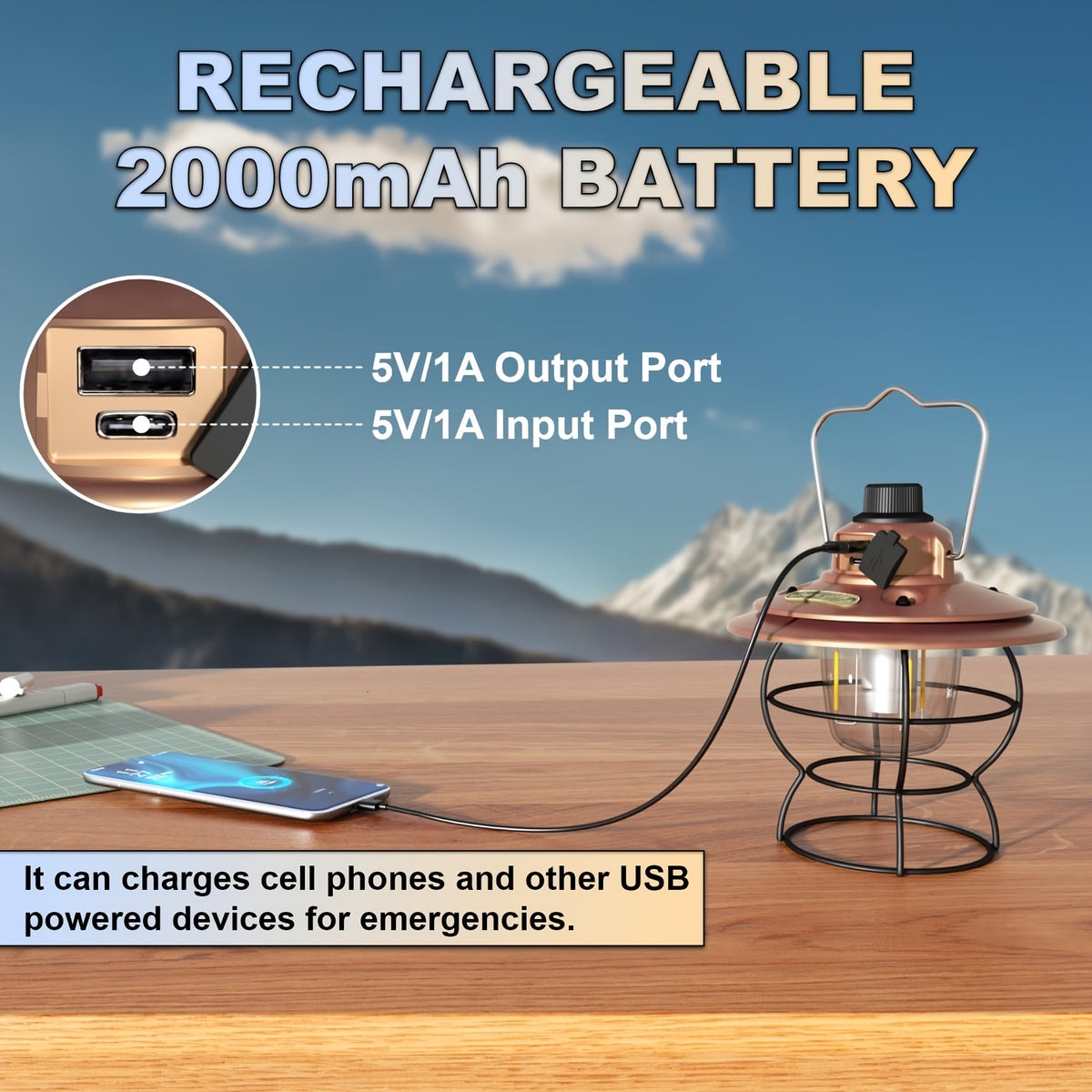 LED Lantern Rechargeable Dimmable Portable Vintage Lantern