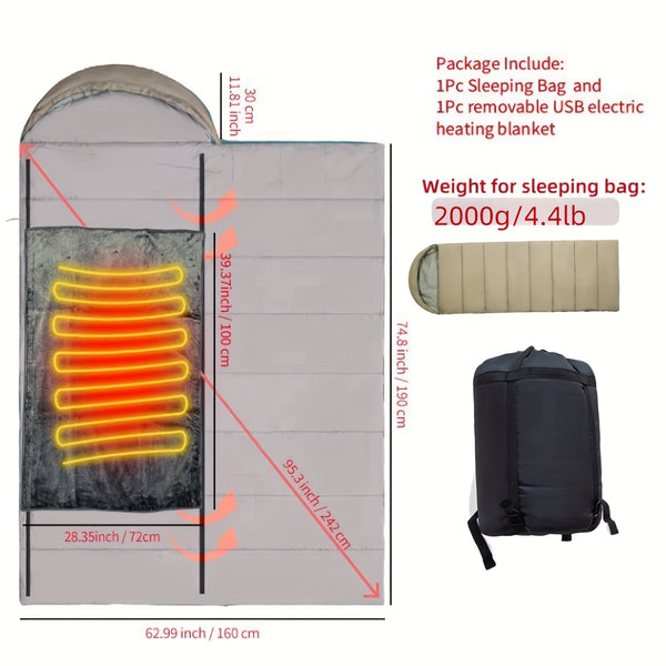 Adult Sleeping Bag with USB Electric Blanket, Suitable for Cold Weather