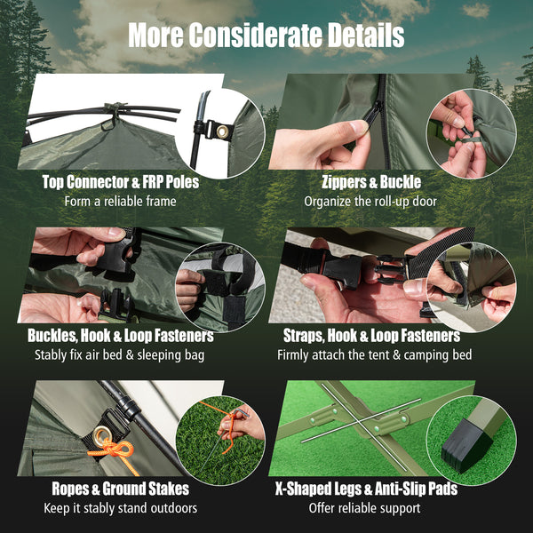 GYMAX 1-Person Camping Tent Cot, 5-in-1 Folding Camping Bed with Air Mattress, Pillow