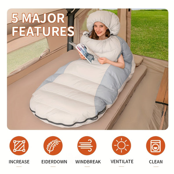 1-Person Heavy-Duty Winter Warm Sleeping Bag for Adults - All-Season Cold-Resistant Camping