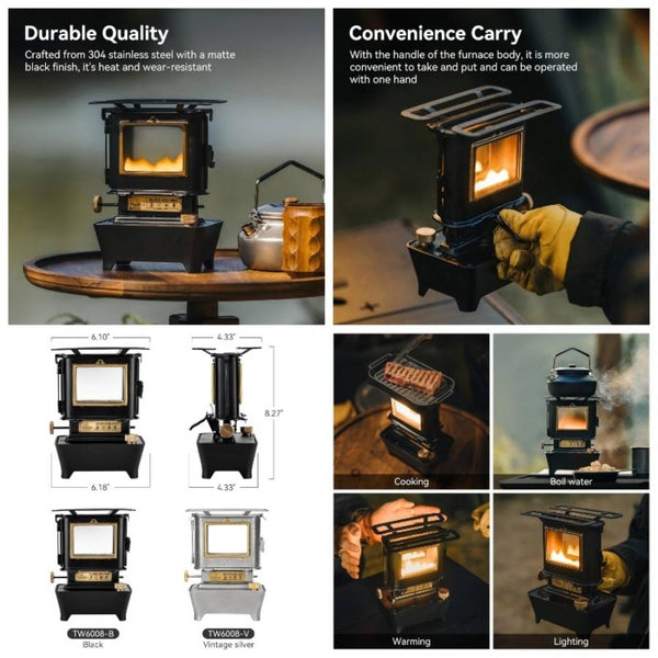 Camping, Fuel Lamp Outdoor Lighting Portable Stove Cooking Warming, Black