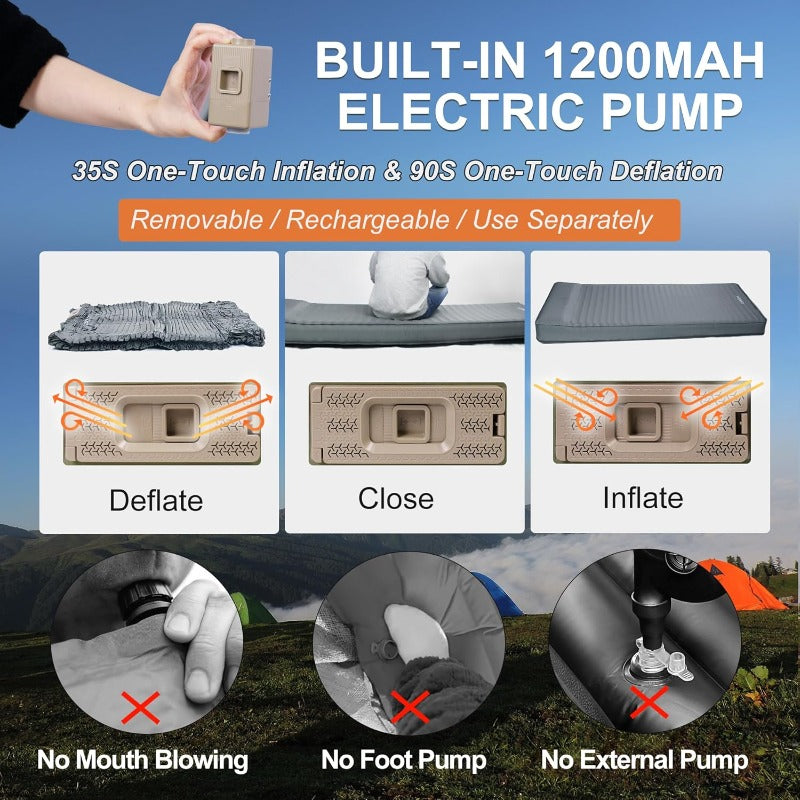 Self Inflating Sleeping Pad with Electric Pump 4 UltraThick Camping Mattress