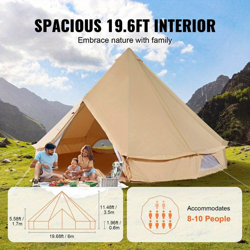 VEVOR 1012 Person Canvas Ging Bell Tent, Breathable Waterproof Yurt Tent with Stove Jack