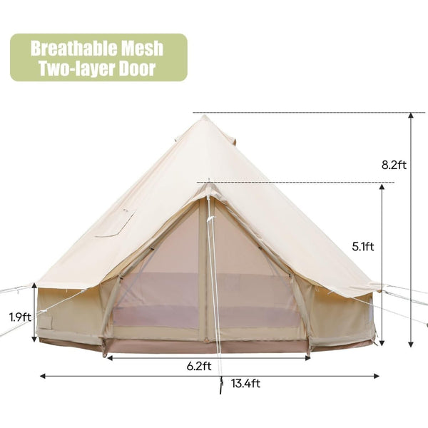 Luxury Cotton Bell Tent, Yurt Canvas Tent with Stove Jack, 4\u002F6\u002F8 Person Family 4 Season Camping