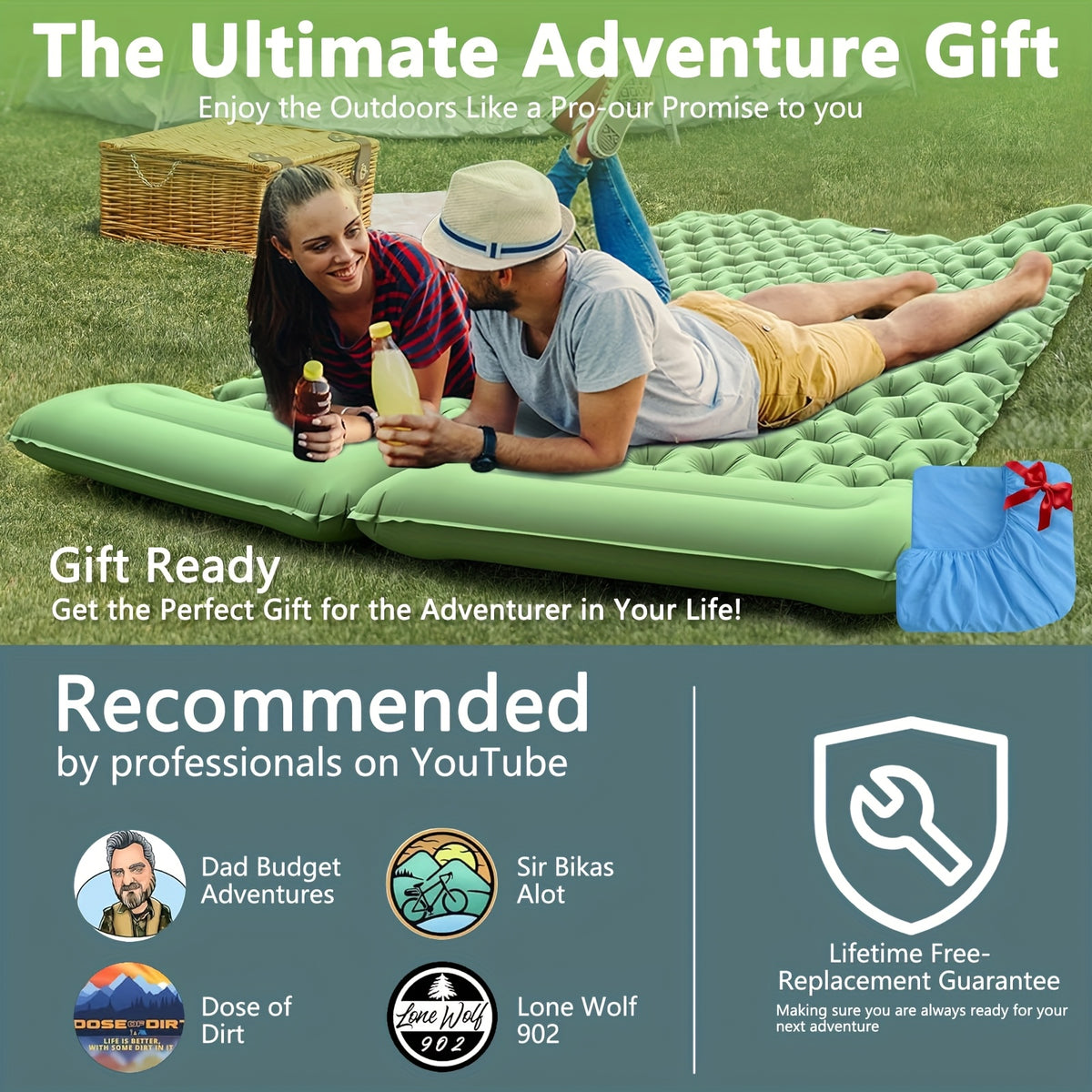 Double Sleeping Pad: Self Inflating Camping Pad Mattress for Backpacking & Outdoor Trips | 4\