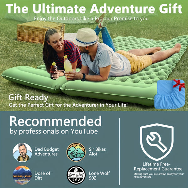 Double Sleeping Pad: Self Inflating Camping Pad Mattress for Backpacking & Outdoor Trips | 4\
