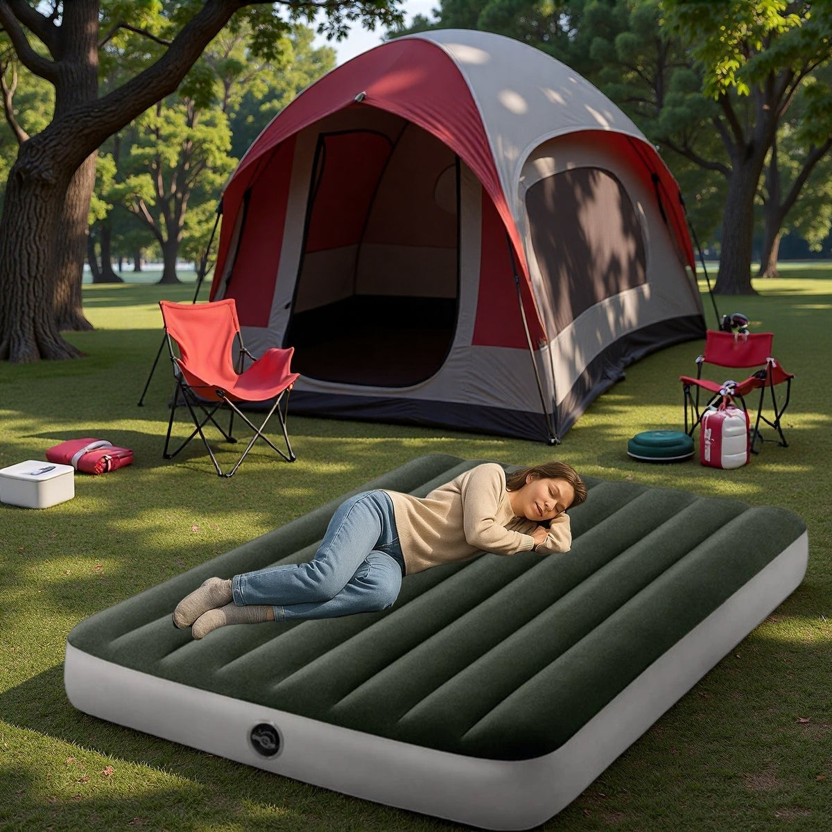Inflatable Mattress, Portable Foldable Flannel Sleeping Pad, Suitable for Camping