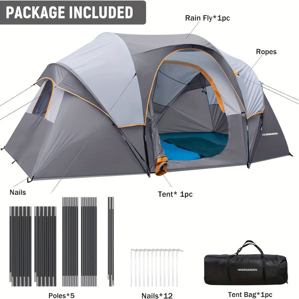 HIKERGARDEN 10 Person Camping Tent - Portable Easy Set Up Family Tent for Camp