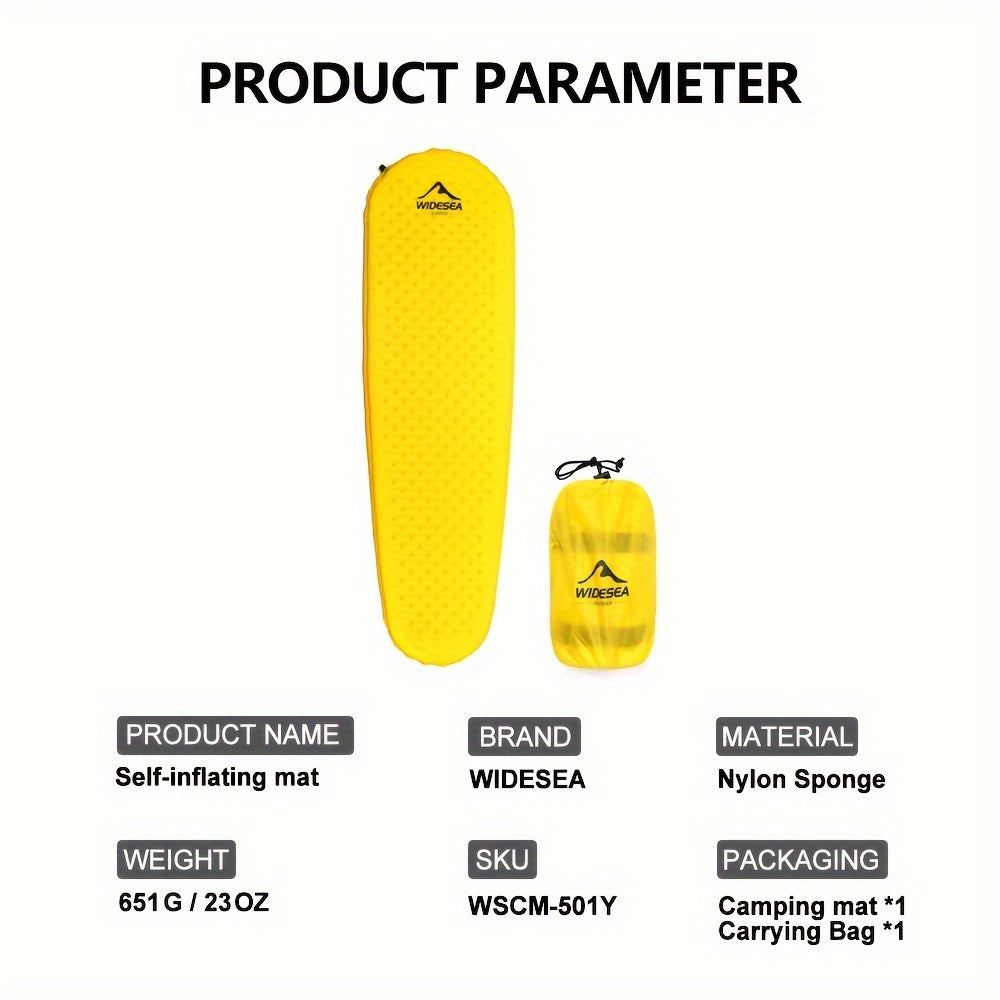 Widesea Self-Inflating Camping Mattress - Bright Yellow Folding Air Bed with Carrying Bag