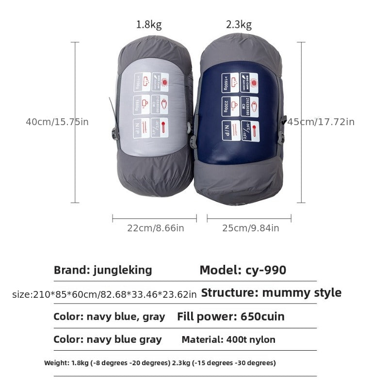 Outdoor Camping Mummy Style Down Sleeping Bag, Extra Large and Wide