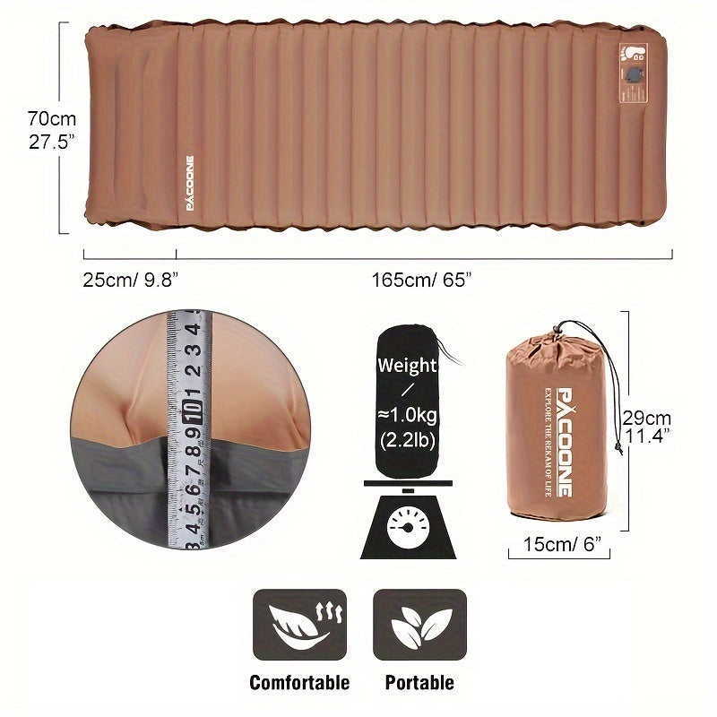 PACOONE Ultralight Self-Inflating Air Mattress, Rectangular Sleeping Pad