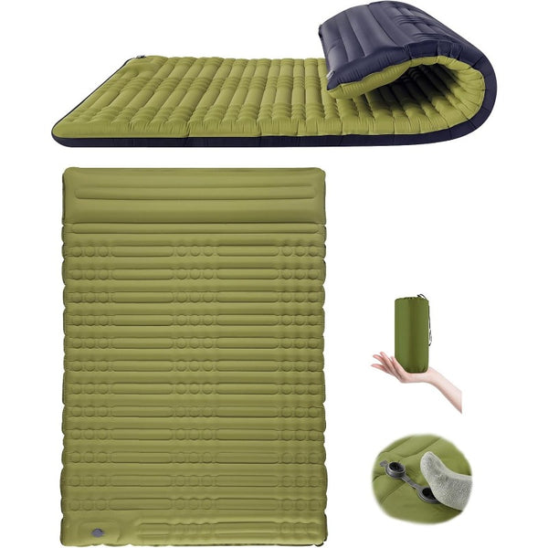 Self-Inflating Double Sleeping Pad - Extra Thick 4.7'' Heavy-Duty 2-Person Camping Mattress