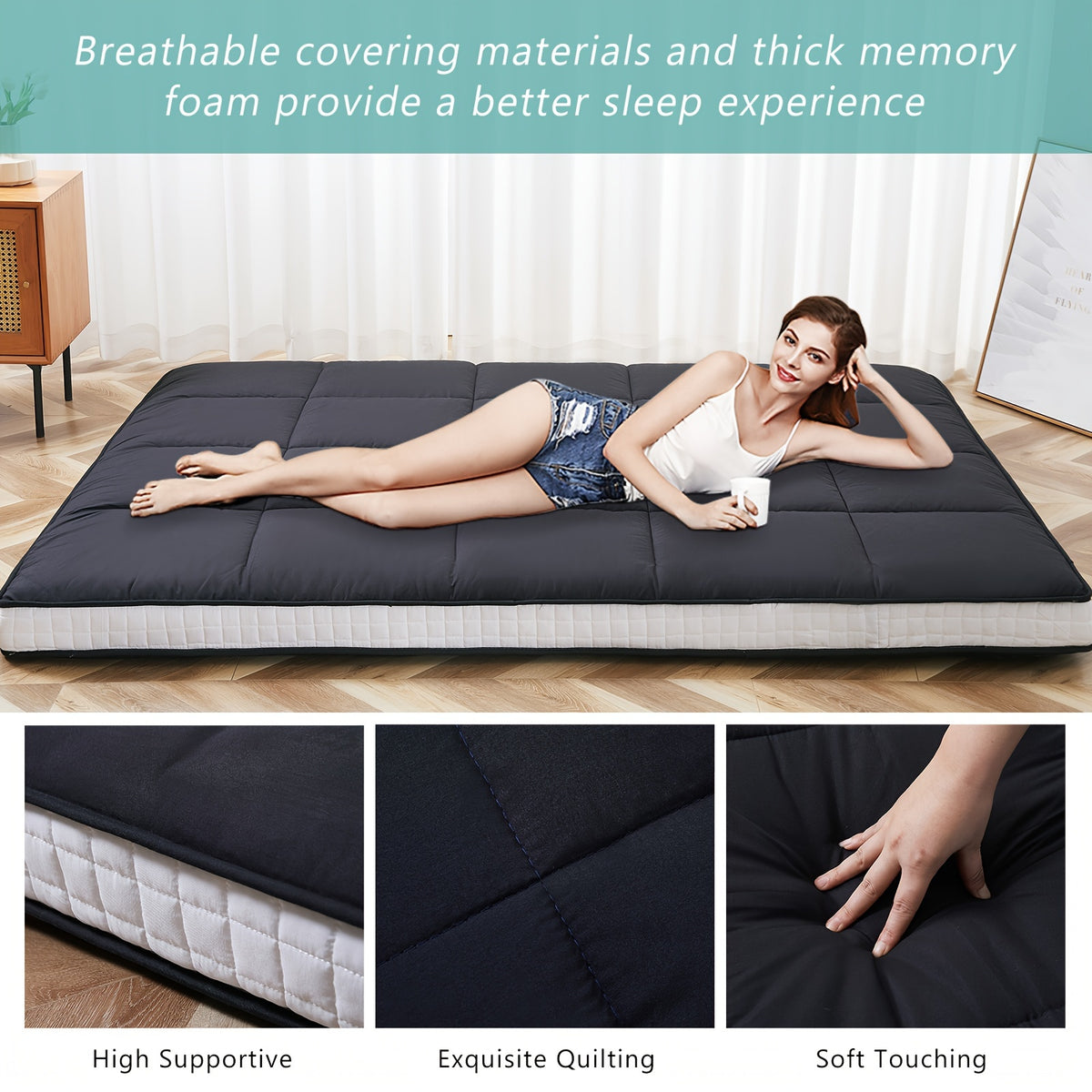 LILYPELLE Japanese Futon Mattress, Extra Thick Folding Sleeping Pad Futon