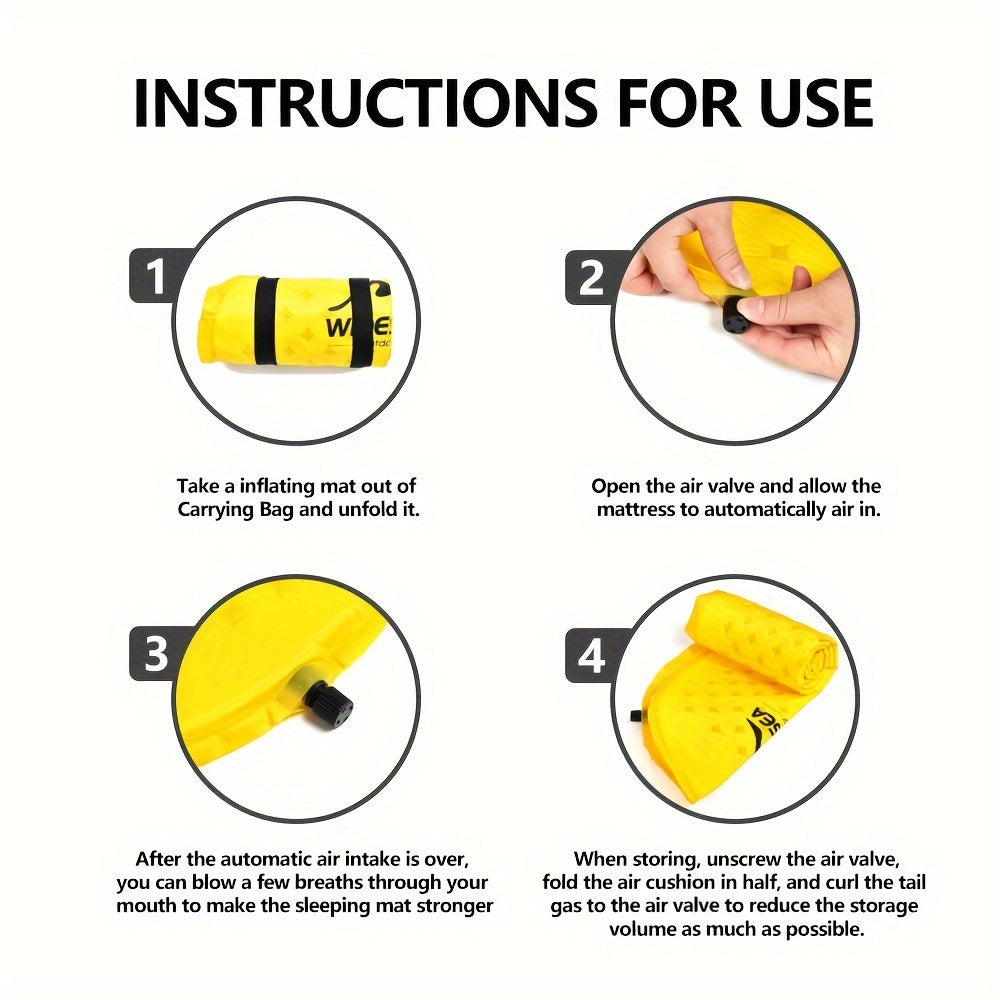 Widesea Self-Inflating Camping Mattress - Bright Yellow Folding Air Bed with Carrying Bag