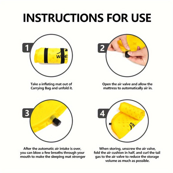 Widesea Self-Inflating Camping Mattress - Bright Yellow Folding Air Bed with Carrying Bag