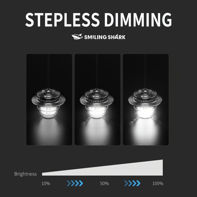 1pc Smiling Shark LED Camping Light, USB Rechargeable, Dimmable Mini Tent Lamp