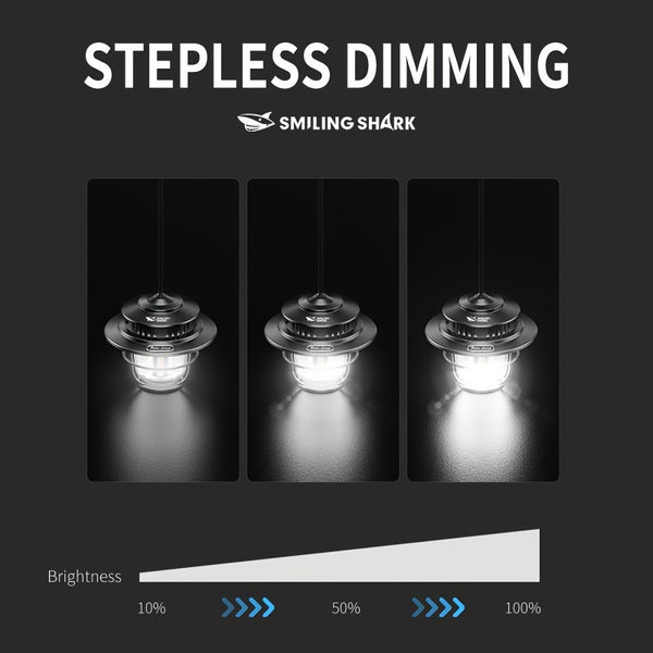 1pc Smiling Shark LED Camping Light, USB Rechargeable, Dimmable Mini Tent Lamp