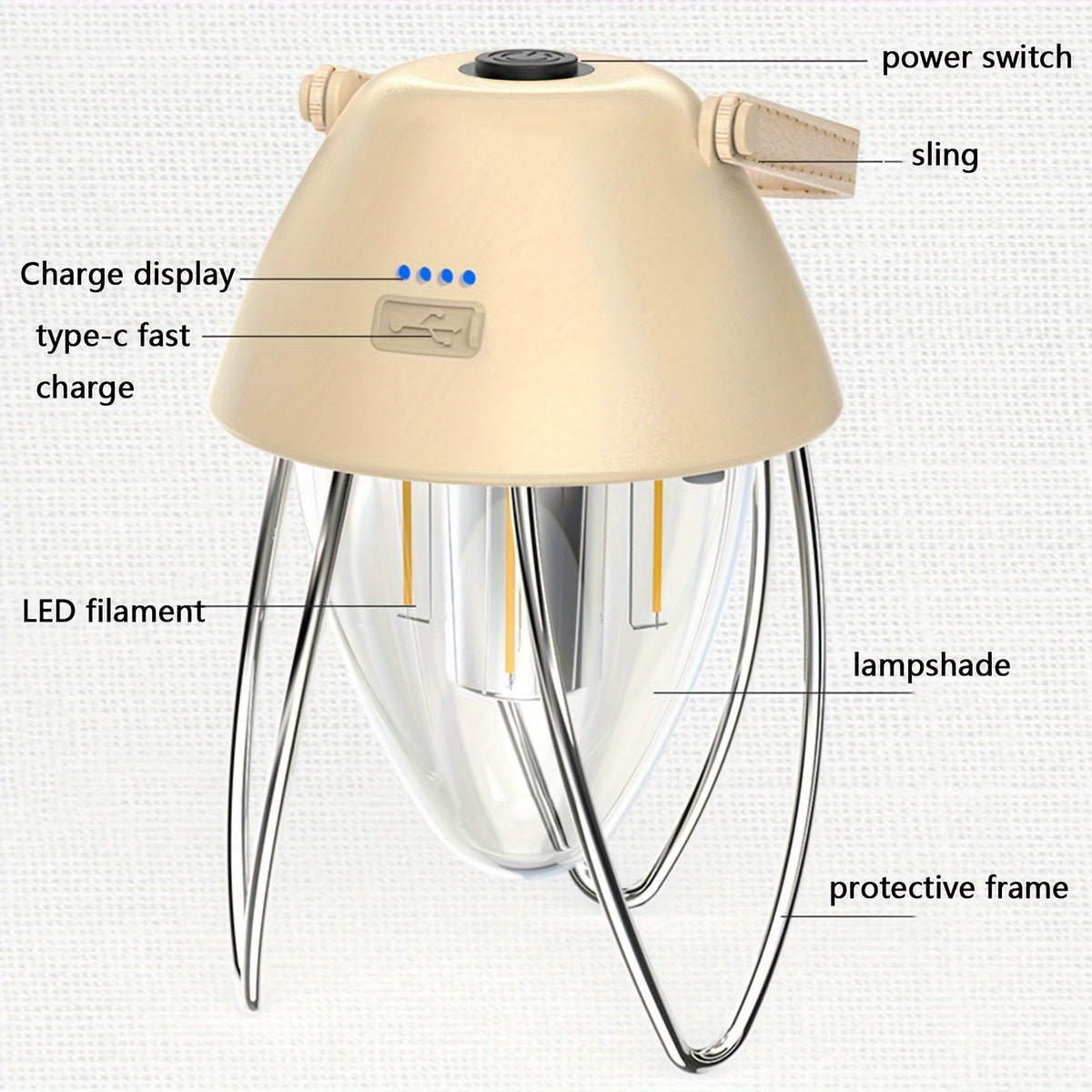 1pc LED Retro Camping Lights, Portable Multi-functional Rechargeable Tent Lights