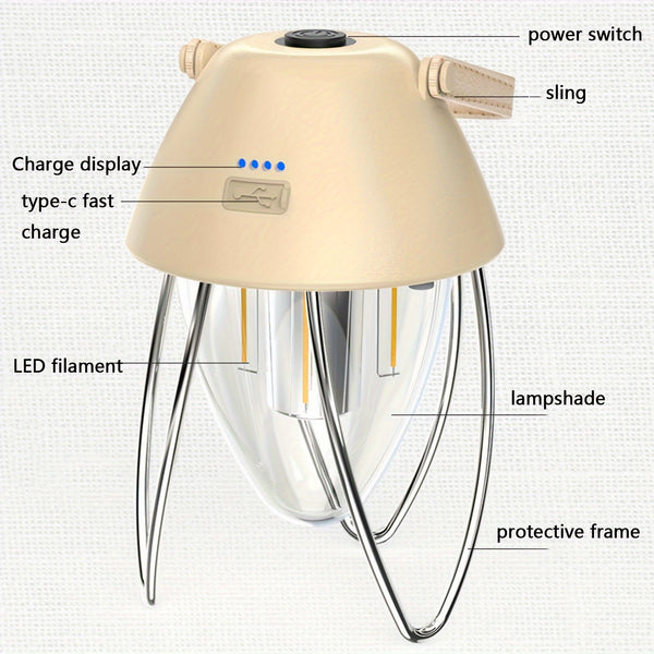 1pc LED Retro Camping Lights, Portable Multi-functional Rechargeable Tent Lights