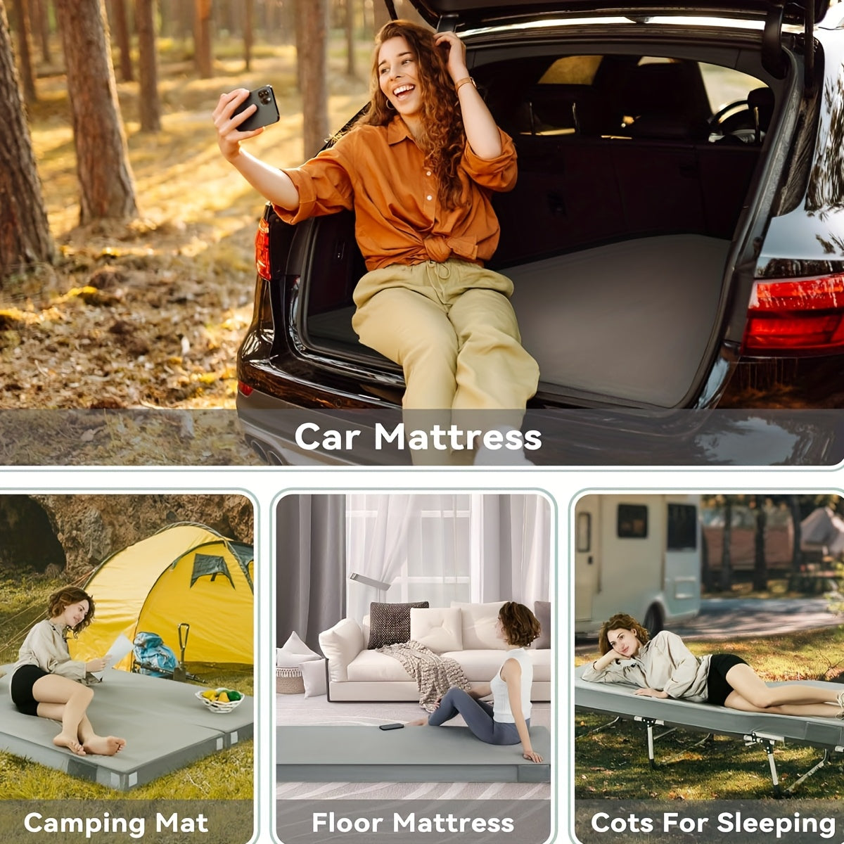 Memory Foam Camping Mattress Sleeping Pad Glamping Portable Floor Mat Roll Up Futon Mattress