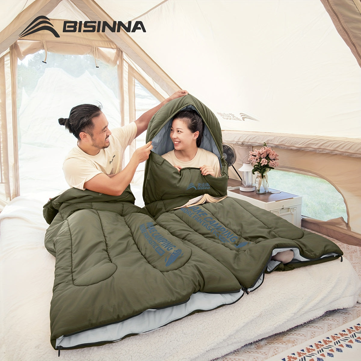 BISINNA Lightweight 3-Season Camping Sleeping Bag for one person - Warm Cold-Resistant envelope design with Zipper Closure
