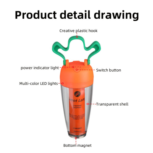 Outdoor Exquisite Multifunctional Carrot Atmosphere Camping Light, Type-C Charging
