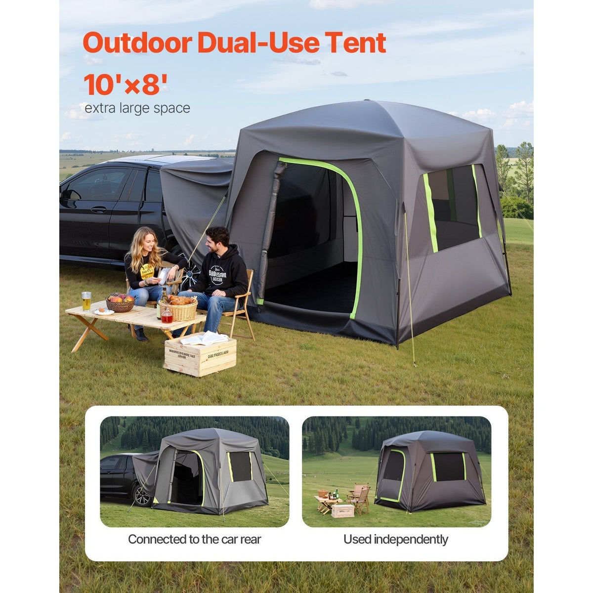 VEVOR SUV Camping Tent Outdoor SUV Tent with 2 Doors Waterproof for 5-8 Person 8\u002F10*8ft