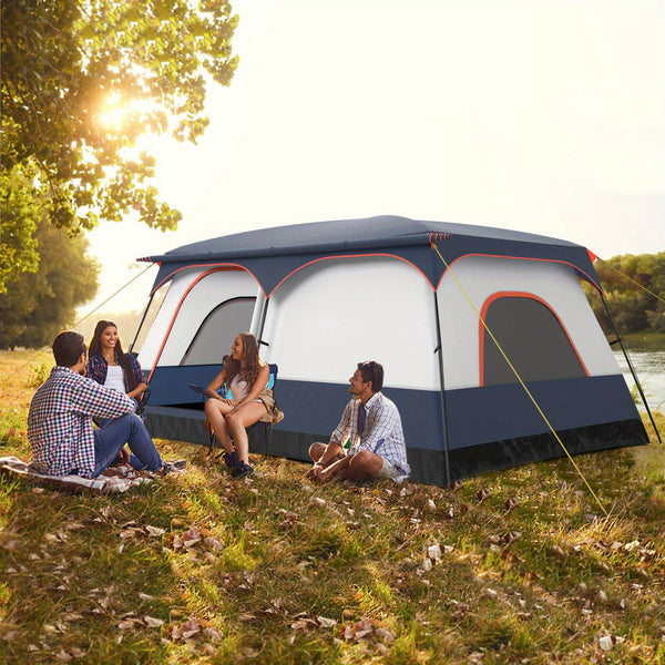 COSTWAY 10-Person Camping Tent with Porch Large Family Cabin Tent with 2 Rooms 2 Doors