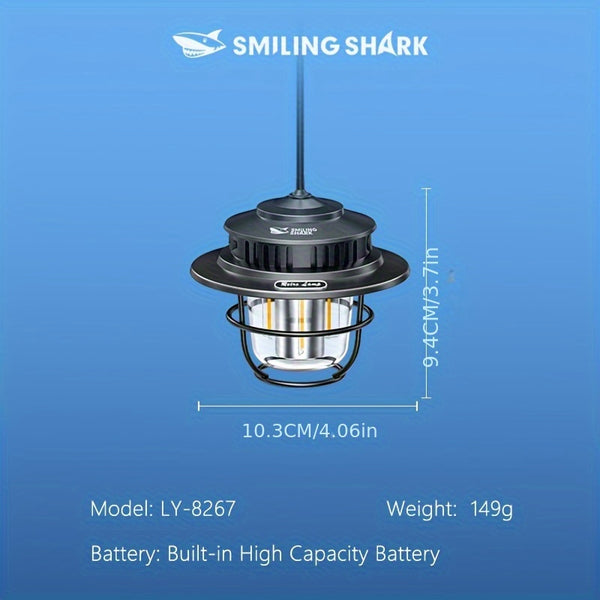 1pc Smiling Shark LED Camping Light, USB Rechargeable, Dimmable Mini Tent Lamp